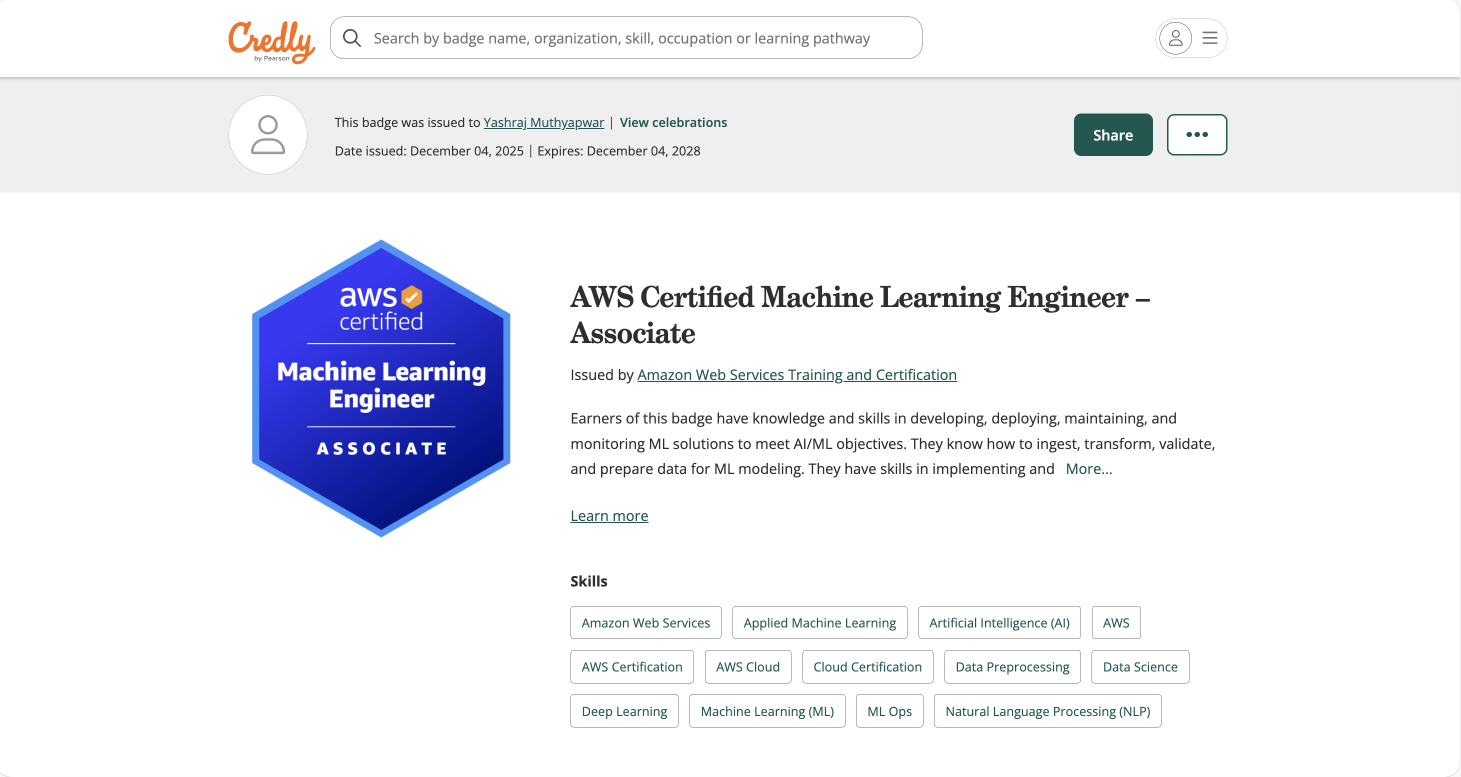 AWS Certification Screenshot